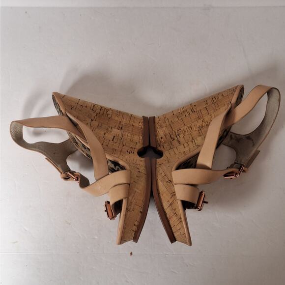 Sam Edelman Josie Sandals 8.5M Leather‎ Cork Wedge High Heels Platform Natural - Picture 9 of 10
